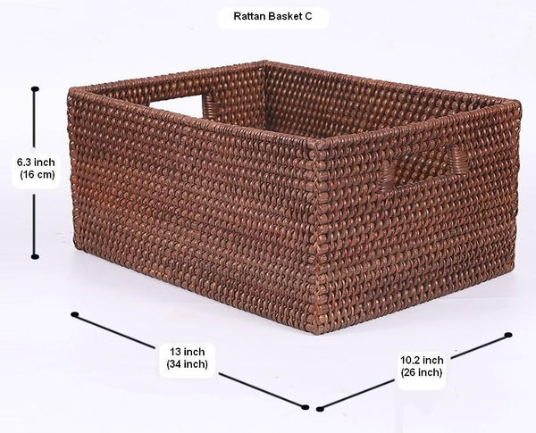 Large Brown Woven Rattan Storage Basket, Storage Baskets for Kitchen, Rectangular Storage Baskets, Storage Baskets for Clothes-HomePaintingDecor