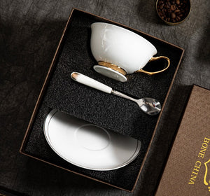 Bone China Porcelain Tea Cup Set, White Ceramic Cups, Elegant British Ceramic Coffee Cups, Unique Tea Cup and Saucer in Gift Box-HomePaintingDecor