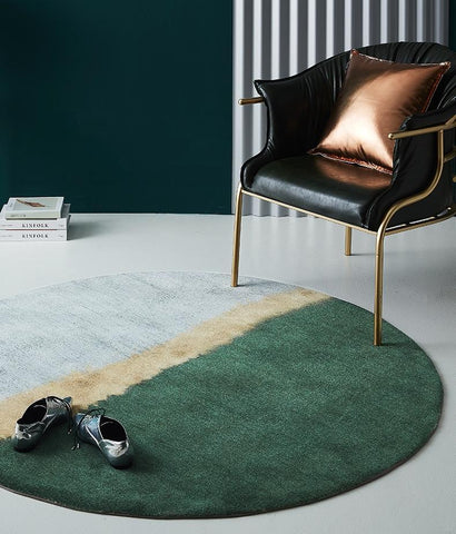 Modern Area Rugs for Dining Room, Blackish Green Rugs, Round Area Rug for Dining Room, Bedroom Floor Rugs, Large Contemporary Area Rugs for Living Room-HomePaintingDecor