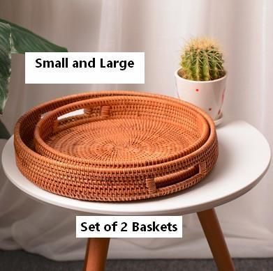 Rattan Round Basket with Handle, Storage Baskets for Kitchen, Woven Storage Baskets, Rattan Storage Basket-HomePaintingDecor