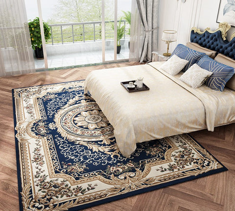 Bedroom Thick Blue Area Rugs, Large Thick and Soft Flower Pattern Floor Rugs for Farmhouse, Oversized Soft Floor Carpets for Living Room-HomePaintingDecor