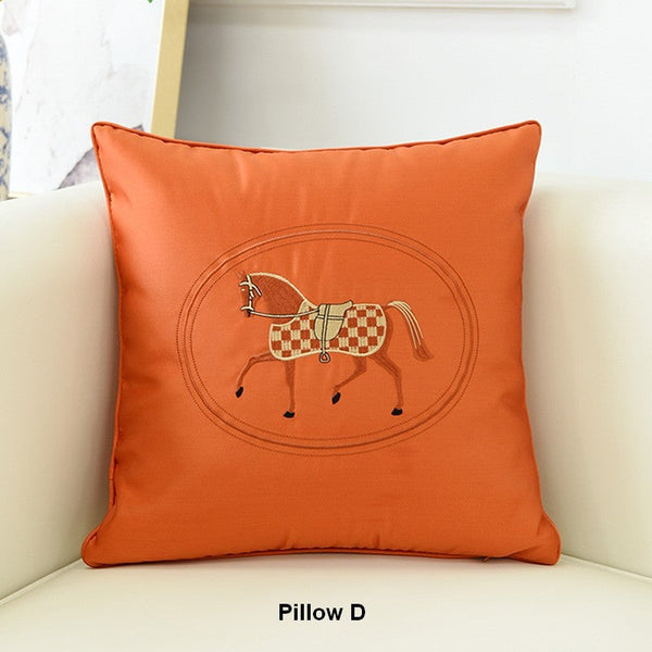 Modern Sofa Decorative Pillows, Embroider Horse Pillow Covers, Modern Decorative Throw Pillows, Horse Decorative Throw Pillows for Couch-HomePaintingDecor