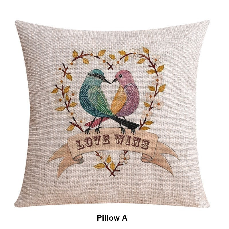 Decorative Sofa Pillows for Children's Room, Love Birds Throw Pillows for Couch, Singing Birds Decorative Throw Pillows, Embroider Decorative Pillow Covers-HomePaintingDecor
