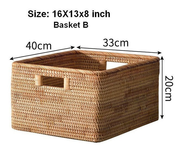 Extra Large Rectangular Storage Basket, Large Storage Baskets for Clothes, Woven Rattan Storage Basket for Shelves, Storage Baskets for Kitchen-HomePaintingDecor