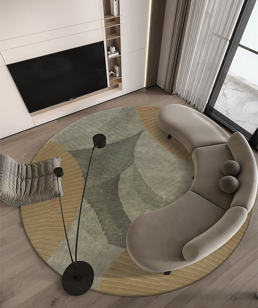 Modern Wool Rugs, Coffee Table Round Rugs, Abstract Round Modern Rug for Dining Room Table, Modern Wool Rugs for Living Room, Modern Rugs for Bedroom-HomePaintingDecor