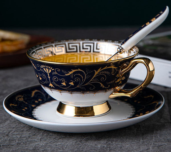 Unique Blue Tea Cup and Saucer in Gift Box, Blue Bone China Porcelain Tea Cup Set, Royal Ceramic Cups, Elegant Ceramic Coffee Cups-HomePaintingDecor