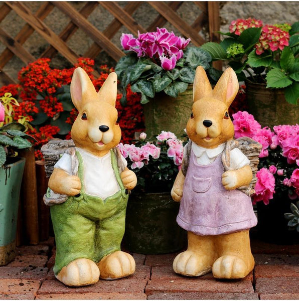 Garden Animal Statues, Large Garden Statues, Large Rabbit Statue for Garden, Bunny Flower Pot, Garden Ornament, Gardening Decoration Ideas-HomePaintingDecor