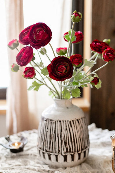 Bedroom Flower Arrangement Ideas, Red Ranunculus Asiaticus Flowers, Simple Modern Floral Arrangement Ideas for Home Decoration, Spring Artificial Floral for Dining Room-HomePaintingDecor