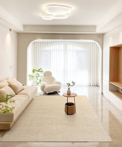 Modern Living Room Rug Ideas, Large Light Tan Geometric Wool Rugs, Abstract Modern Rug Ideas for Bedroom, Contemporary Wool Rugs for Dining Room-HomePaintingDecor