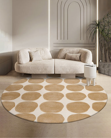 Circular Modern Wool Rugs, Modern Wool Rugs for Living Room, Floor Carpets for Bedroom, Coffee Table Round Area Rugs, Mid Century Modern Round Rug for Dining Room Table-HomePaintingDecor