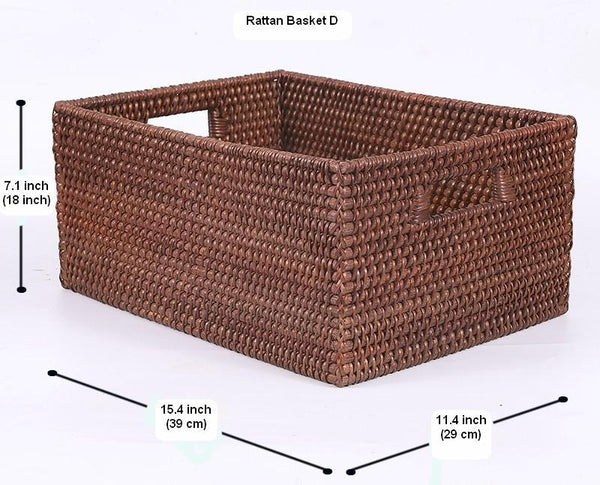 Rectangular Storage Baskets, Storage Baskets for Kitchen, Large Brown Woven Storage Baskets, Storage Baskets for Shelves-HomePaintingDecor