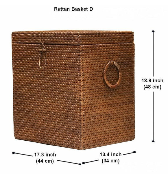Large Rattan Storage Baskets, Storage Baskets for Bathroom, Rectangular Storage Baskets, Storage Basket with Lid, Storage Baskets for Clothes-HomePaintingDecor