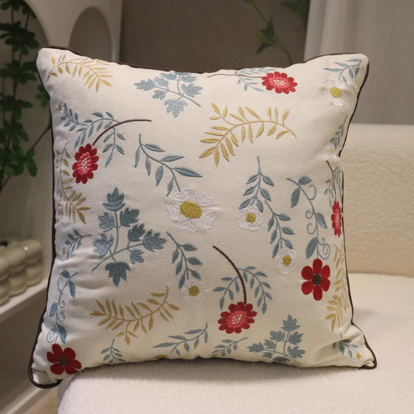 Decorative Throw Pillows for Couch, Embroider Flower Cotton Pillow Covers, Spring Flower Decorative Throw Pillows, Farmhouse Sofa Decorative Pillows-HomePaintingDecor