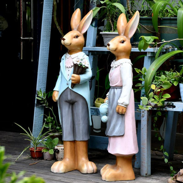 Extra Large Rabbit Couple Statue, Rabbit Statues, Animal Statue for Garden Ornament, Villa Courtyard Decor, Outdoor Decoration, Garden Ideas-HomePaintingDecor