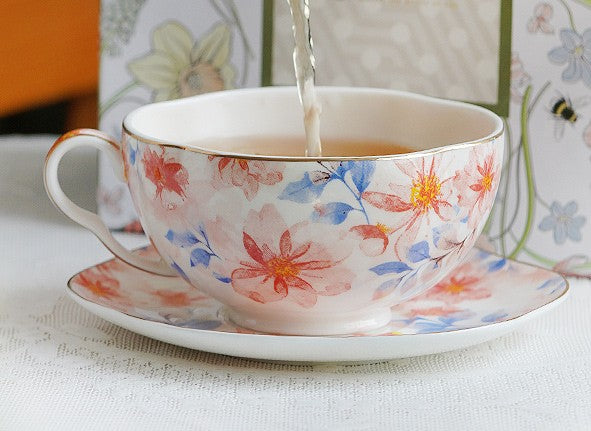 Flower Bone China Porcelain Tea Cup Set, Unique Tea Cup and Saucer in Gift Box,British Royal Ceramic Cups for Afternoon Tea, Elegant Ceramic Coffee Cups-HomePaintingDecor