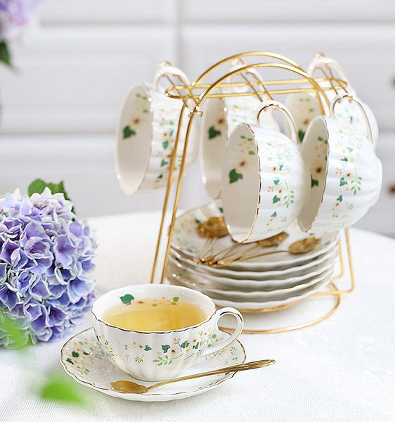 Unique Ceramic Coffee Cups, Creative Bone China Porcelain Tea Cup Set, Traditional English Tea Cups and Saucers, Afternoon British Tea Cups-HomePaintingDecor