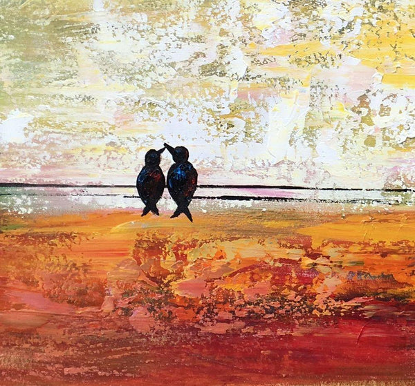 Bird at Wire Painting, Original Painting for Sale, Large Canvas Paintings, Simple Modern Painting, Love Birds Painting, Anniversary Gift-HomePaintingDecor