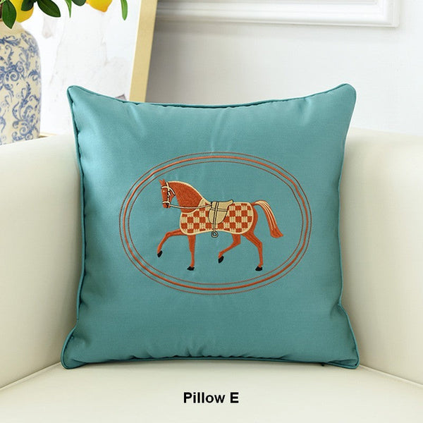 Modern Decorative Throw Pillows, Horse Decorative Throw Pillows for Couch, Embroider Horse Pillow Covers, Modern Sofa Decorative Pillows-HomePaintingDecor