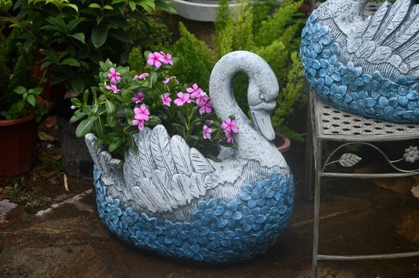 Large Swan Statue for Garden, Swan Flower Pot, Animal Statue for Garden Courtyard Ornament, Villa Outdoor Decor Gardening Ideas-HomePaintingDecor