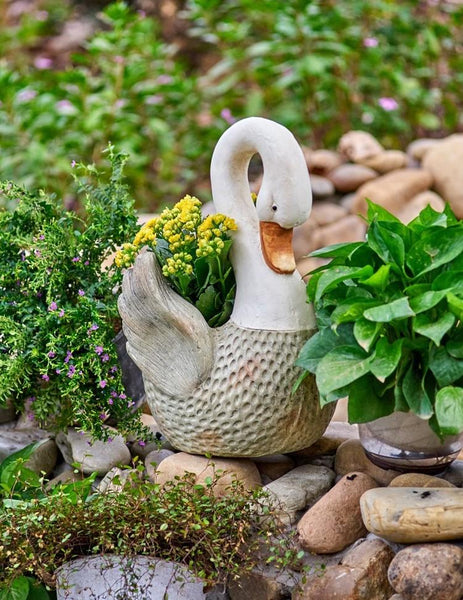Large Swan Flower Pot for Garden, Swan Statue, Animal Statue for Garden Courtyard Ornament, Villa Outdoor Decor Gardening Ideas-HomePaintingDecor