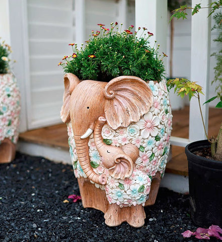 Beautiful Elephant Flowerpot, Modern Garden Flower Pot, Unique Animal Statue for Garden Ornaments, Resin Statue for Garden, Villa Outdoor Decor Gardening Ideas-HomePaintingDecor