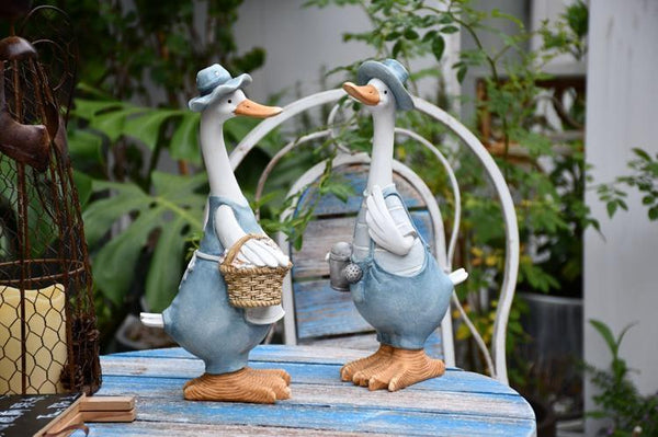 Duck Couple Statue for Garden, Animal Statue for Garden Courtyard Ornament, Villa Outdoor Decor Gardening Ideas-HomePaintingDecor