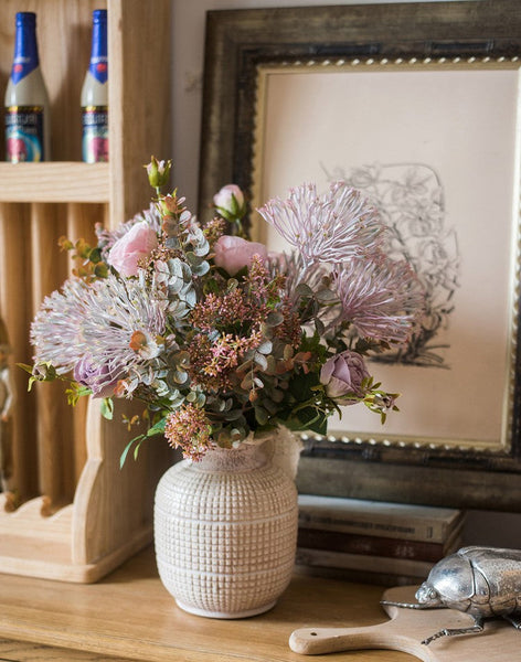 Modern Artificial Flowers for Home Decoration, Rose Flowers, Eucalyptus Globulus, Holly Leaf, Bedroom Flower Arrangement Ideas, Spring Flower Arrangement for Living Room-HomePaintingDecor