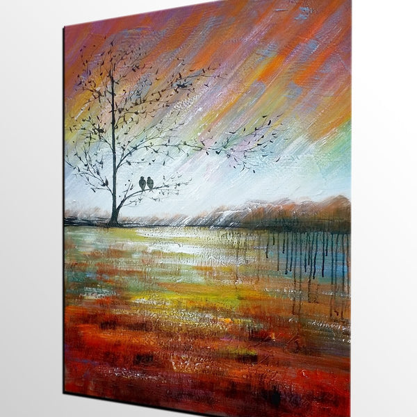 Modern Acrylic Painting, Abstract Landscape Painting, Love Birds Painting, Bedroom Canvas Painting, Acrylic Landscape Painting, C-HomePaintingDecor