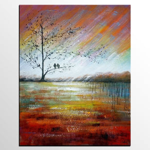 Modern Acrylic Painting, Abstract Landscape Painting, Love Birds Painting, Bedroom Canvas Painting, Acrylic Landscape Painting, C-HomePaintingDecor