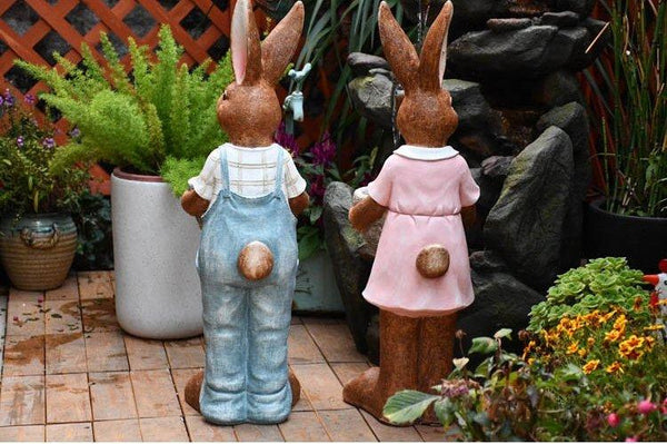 Large Rabbit Lovers Statue for Garden, Bunny Flowerpot, Garden Courtyard Ornament, Villa Outdoor Decor Gardening Ideas-HomePaintingDecor