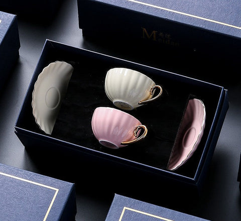 French Style Tea Cups and Saucers in Gift Box as Birthday Gift, Elegant Macaroon Ceramic Coffee Cups, Creative Bone China Porcelain Tea Cup Set, Beautiful British Tea Cups-HomePaintingDecor