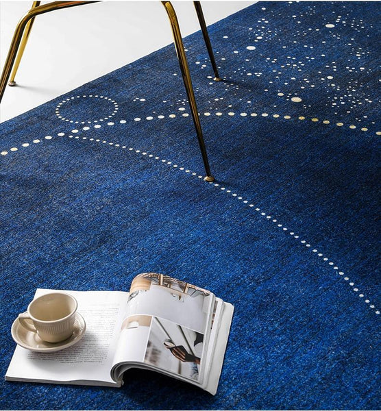 Bedroom Floor Rugs, Large Area Rugs for Living Room, Modern Blue Geometric Area Rug, Contemporary Area Rug for Dining Room-HomePaintingDecor