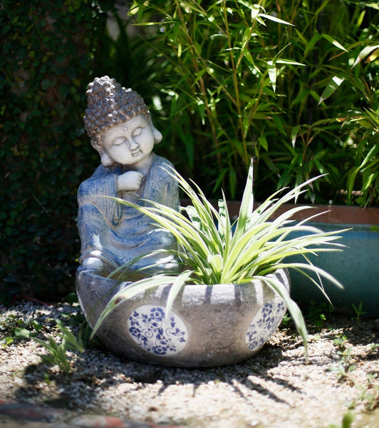 Sitting Buddha Flowerpot, Buddha Statue, Garden Decor Ideas, Large Figure Statue for Garden Ornaments, Villa Courtyard Decor, Outdoor Decoration Ideas-HomePaintingDecor