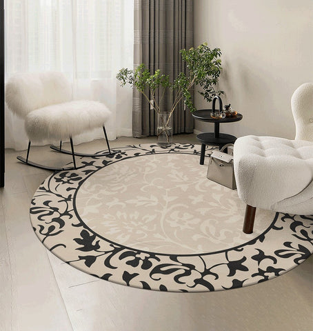 Mid Century Modern Round Rug for Dining Room Table, Coffee Table Round Area Rugs, Circular Modern Wool Rugs, Modern Wool Rugs for Living Room, Floor Carpets for Bedroom-HomePaintingDecor
