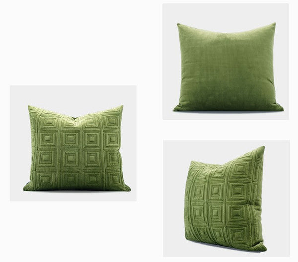 Large Square Modern Throw Pillows for Couch, Green Geometric Modern Sofa Pillows, Large Decorative Throw Pillows, Simple Throw Pillow for Interior Design-HomePaintingDecor