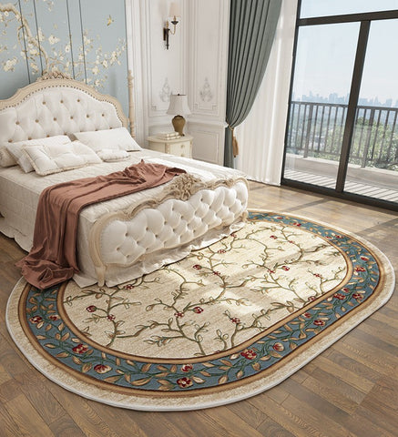 Bedroom Floor Rugs, Large Rugs for Living Room,Farm House Area Rugs, Luxury Rustic Oval Rugs under Couch, Flower Pattern Area Rugs under Coffee Table-HomePaintingDecor