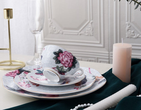 Unique Porcelain Cup and Saucer, Beautiful British Flower Tea Cups, Elegant Ceramic Coffee Cups, Creative Bone China Porcelain Tea Cup Set-HomePaintingDecor