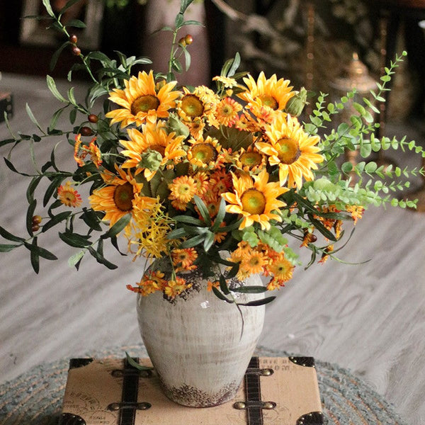 Large Bunch of Yellow Sunflowers, Unique Floral Arrangement for Home Decoration, Table Centerpiece, Real Touch Artificial Flowers for Living Room-HomePaintingDecor