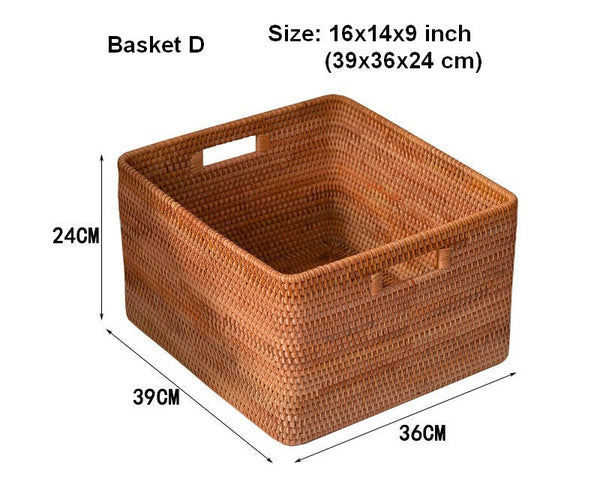 Storage Basket for Shelves, Large Rectangular Storage Baskets, Storage Baskets for Kitchen, Woven Rattan Storage Baskets for Bedroom-HomePaintingDecor