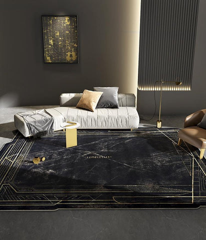 Modern Area Rugs for Living Room, Large Black Area Rugs for Bedroom, Black Floor Carpets, Contemporary Area Rug for Dining Room-HomePaintingDecor