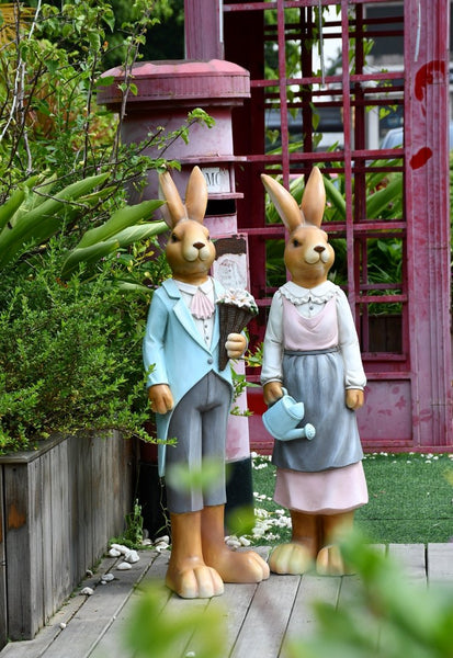 Rabbit Statues, Animal Statue for Garden Ornaments, Extra Large Rabbit Couple Statue, Villa Courtyard Decor, Outdoor Garden Design Ideas, Garden Decoration Ideas-HomePaintingDecor