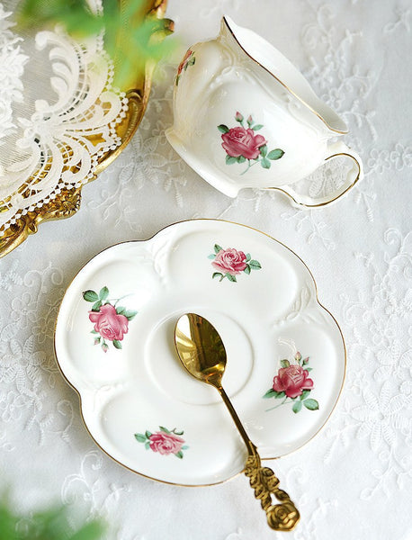 British Royal Ceramic Cups for Afternoon Tea, Elegant Ceramic Coffee Cups, Rose Bone China Porcelain Tea Cup Set, Unique Tea Cup and Saucer in Gift Box-HomePaintingDecor