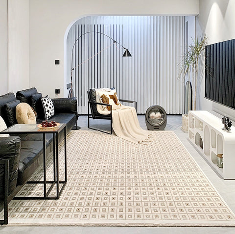 Large Modern Rugs for Bedroom, Mid Century Modern Rugs for Living Room, Beige Geometric Modern Rugs, Modern Rugs for Dining Room, Large Contemporary Rugs for Office-HomePaintingDecor