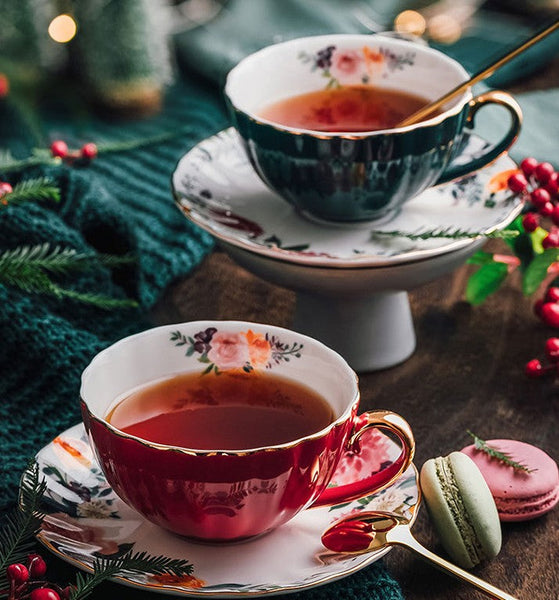 Beautiful British Tea Cups, Creative Bone China Porcelain Tea Cup Set, Elegant Ceramic Coffee Cups, Unique Tea Cups and Saucers in Gift Box-HomePaintingDecor