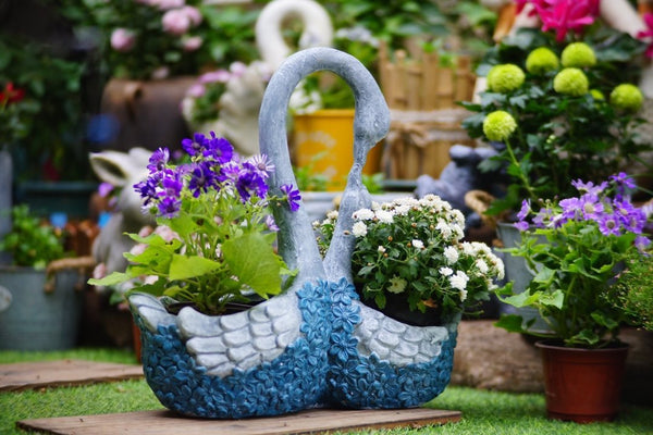 Large Mother and Baby Swans for Garden, Swan Flowerpot, Animal Statue for Garden Courtyard Ornament, Villa Outdoor Decor Gardening Ideas-HomePaintingDecor