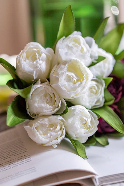 Spring Artificial Floral for Dining Room Table, White Tulip Flowers, Bedroom Flower Arrangement Ideas, Simple Modern Floral Arrangement Ideas for Home Decoration-HomePaintingDecor