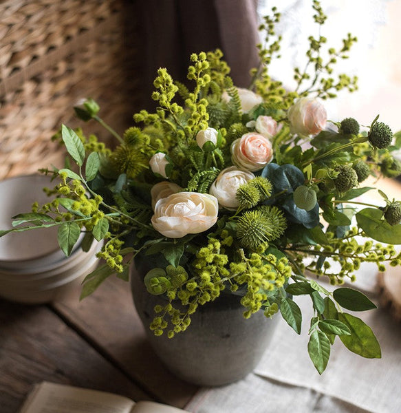 Spring Flower Arrangement for Living Room, Ranunculus Asiaticus, Globe Amaranth, Botany Plants, Beautiful Modern Flower Arrangement Ideas for Home Decoration-HomePaintingDecor