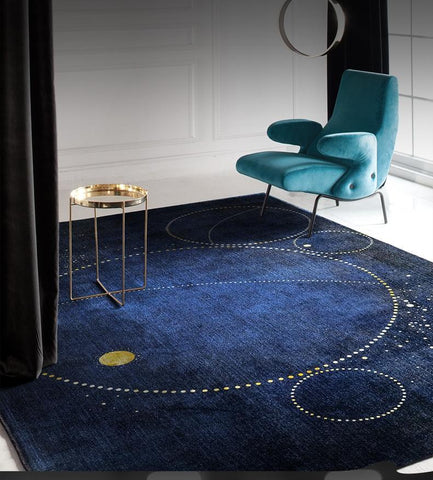Bedroom Floor Rugs, Large Area Rugs for Living Room, Modern Blue Geometric Area Rug, Contemporary Area Rug for Dining Room-HomePaintingDecor