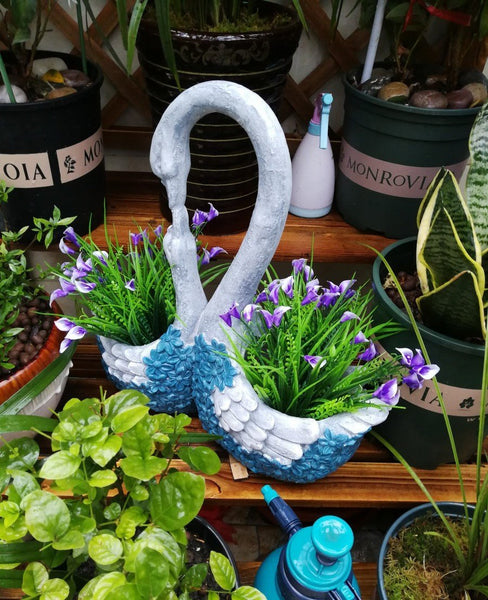 Large Mother and Baby Swans for Garden, Swan Flowerpot, Animal Statue for Garden Courtyard Ornament, Villa Outdoor Decor Gardening Ideas-HomePaintingDecor
