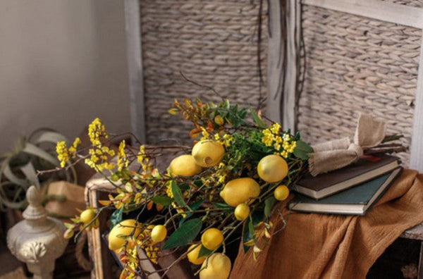 Lemon Branch, Fragrans stems, Fern leaf, Creative Flower Arrangement Ideas for Home Decoration, Unique Artificial Flowers, Simple Artificial Floral for Dining Room Table-HomePaintingDecor